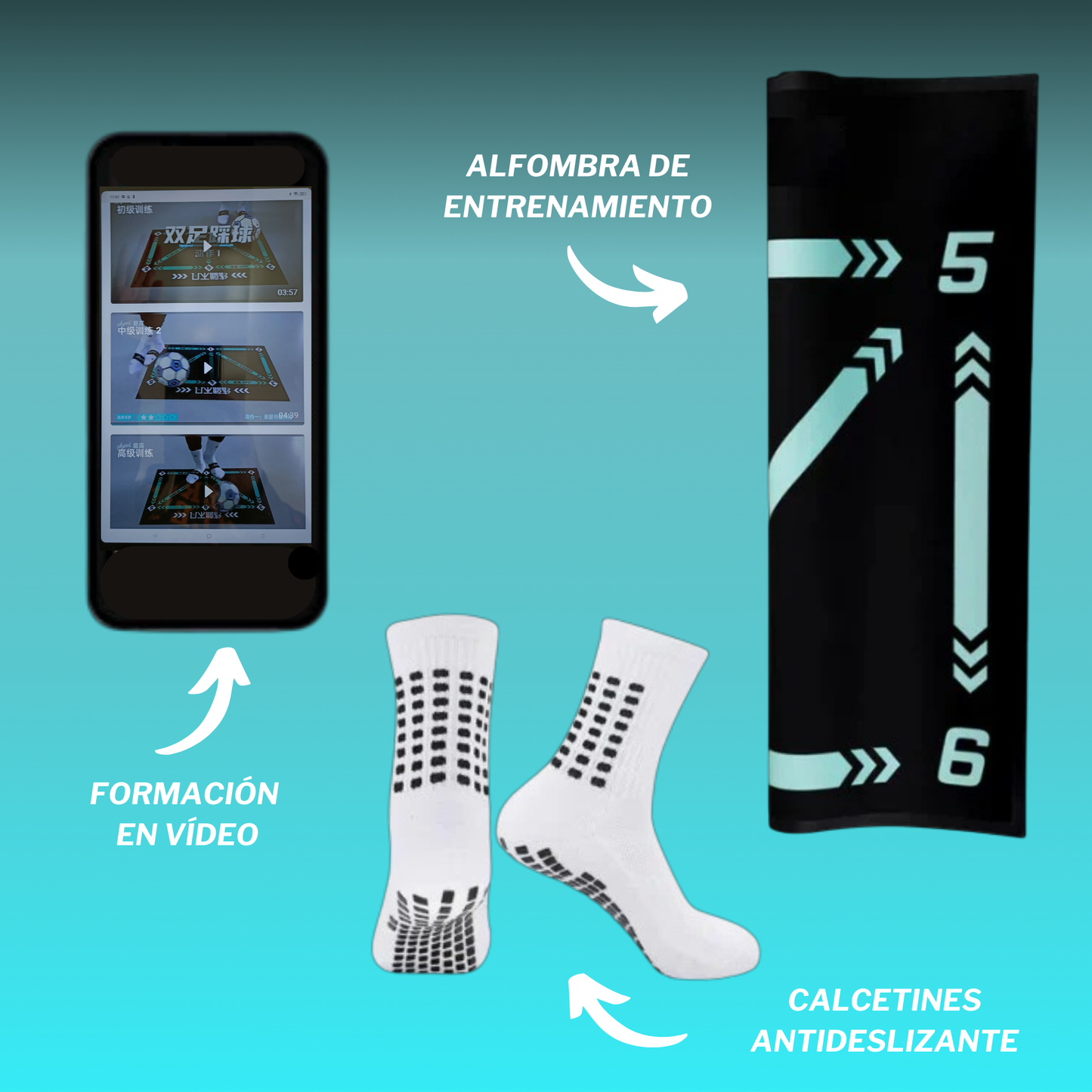 Tapis d'entraînement + Exercices vidéo + Chaussettes